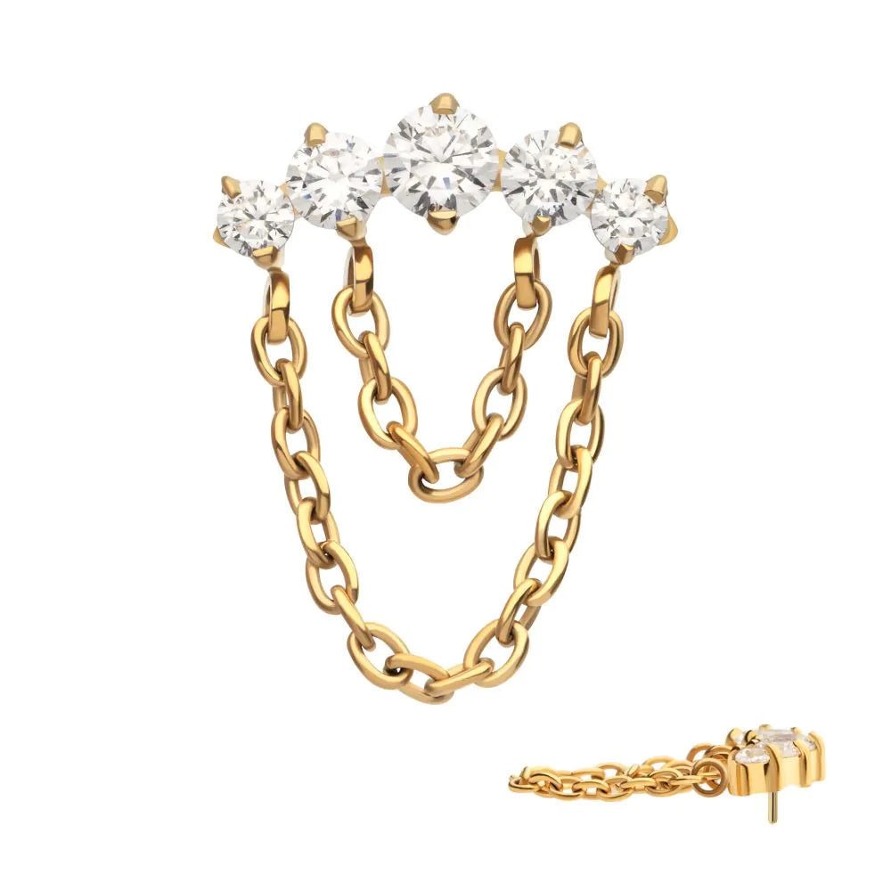 Threadless 5-Cluster Round AAA CZ Top with 2 Tier Dangle Chain