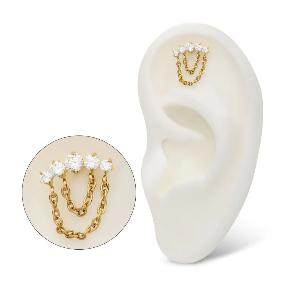 5-Cluster Round AAA CZ Top with 2 Tier Dangle Chain