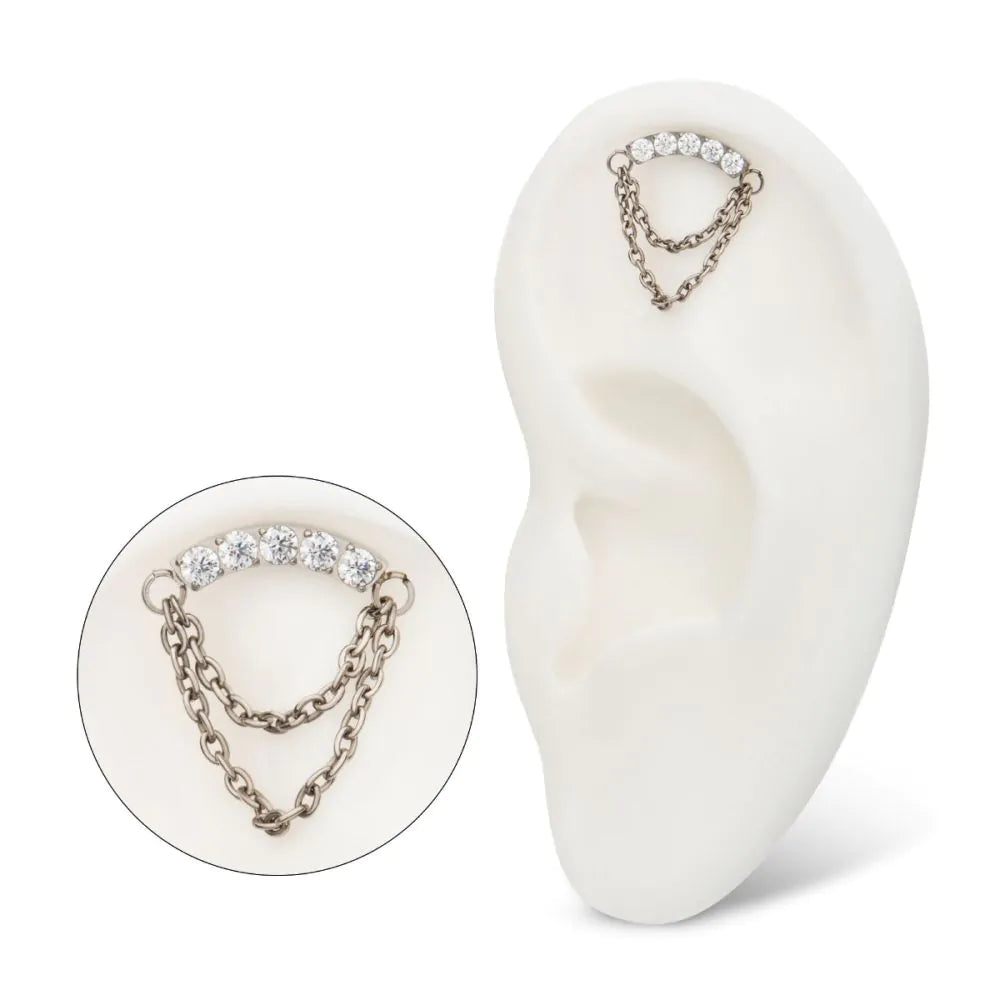 5-Cluster Round AAA CZ Curved Bar Top with 2 Tier Dangle Chain