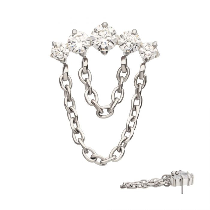 Threadless 5-Cluster Round AAA CZ Top with 2 Tier Dangle Chain