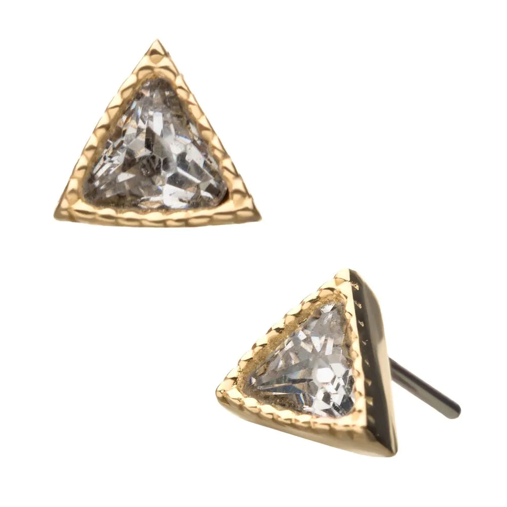 14Kt Yellow Gold Threadless with Clear Gem Triangle Top