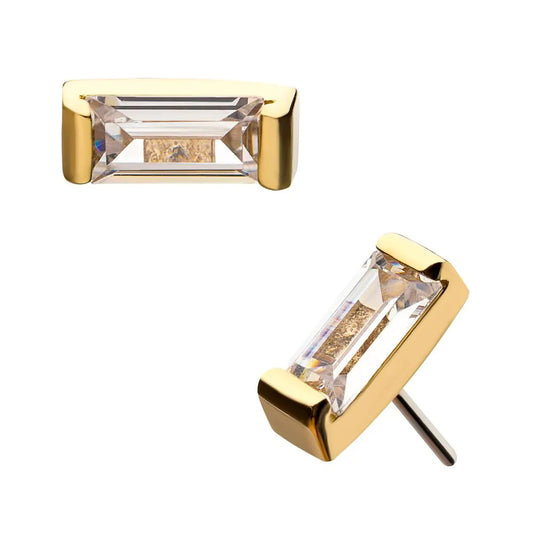 14Kt Yellow Gold Threadless with Rectangle Clear CZ Top