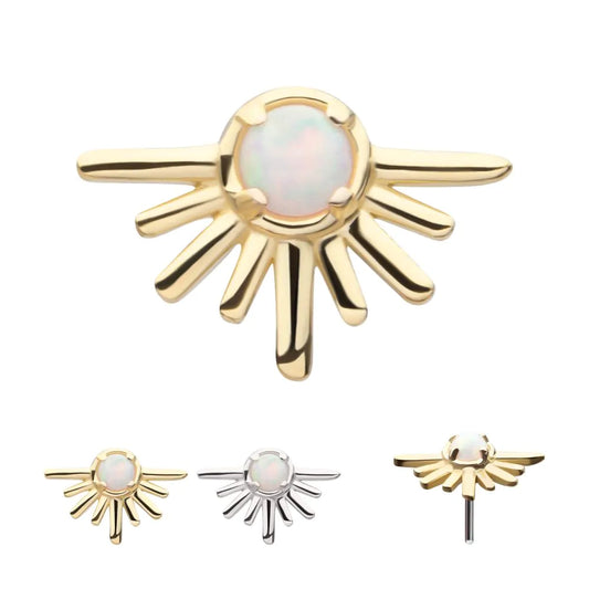 14Kt Yellow Gold Threadless Prong Set White Opal Half Starburst Top