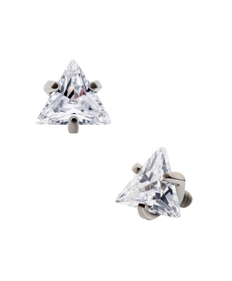 Titanium Internally Threaded With Prong Set CZ Triangular Shape Top